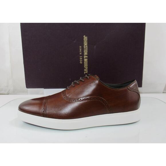 Men\'s Johnston and Murphy Brody Size 10 M Cap Toe Lace Up Oxford Sneakers Brown